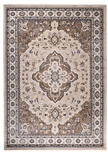 Carpeto Orientteppich Teppich Hellbeige 120 x 170 cm Medaillon Klassisch Muster - Wohnzimmer Schlafzimmer Esszimmer