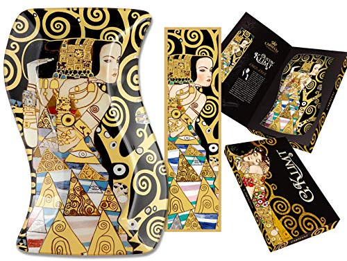 CARMANI - Dekorativer gewellter Rechteckglasplattenimbiß, Partynahrung, Nüsse, Umhüllungplatte druckte mit Erwartung Malerei von Gustav Klimt 15x23cm
