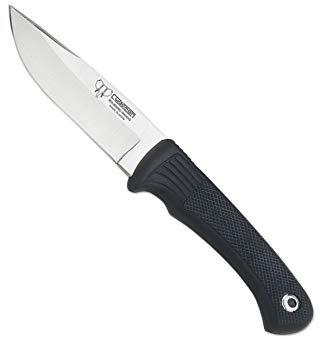 Cudeman Cuchillo 151-H hoja de acero inoxidable ACX-380 de 10 cm empuñadura de caucho negro de 11 cm para caza, pesca, supervivencia y bushcraft + Portabotellas regalo