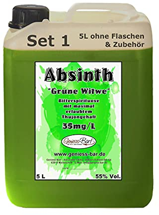 Absinth Die Grüne Witwe 5L Testurteil SEHR GUT(1,4) Mit maximal erlaubtem Thujon 35mg 55% Vol