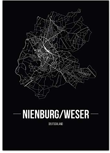 JUNIWORDS Stadtposter - Wähle Deine Stadt - Nienburg/Weser - 30 x 40 cm Poster - Schrift B - Schwarz