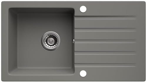 LINDBERGH® Küchen Granit-Spüle Grau MEG33 mit Siphon, Verbundstoffe Made in Germany, Spülen Küche Matt Küchenspüle Spülbecken Kitchen Waschbecken Sinks Einbauspüle, inkl. Imprägnierung