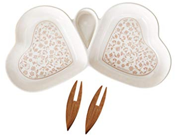 ANTIPASTIERA Farfalla in Porcellana Collezione Campo AI Fiori C/2 FORCHETTINE in Bamboo Art. 53835 CM. 23X12.5