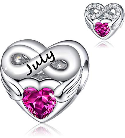 FOREVER QUEEN Herz Juli Geburtsstein Charm Bead für Frauen 925 Sterling Silber Herz Charm Anhänger für Armband, Geburtstagsgeschenk mit Schmuckschatulle