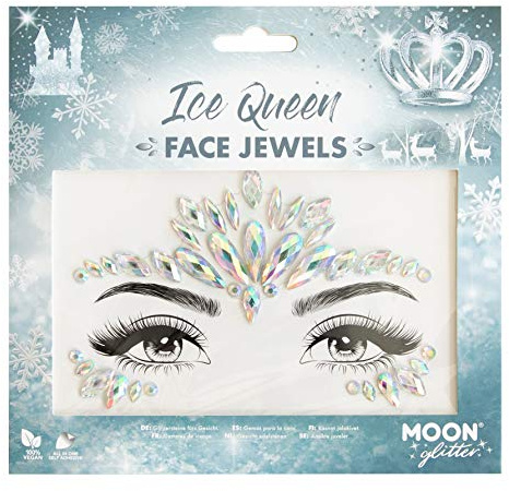 Moon Glitter Gesichtsschmuck – Festival-Edelsteine für Gesicht, Körper, Kristall-Make-up-Augen-Glitzer-Aufkleber, temporäre Tattoo-Juwelen (Eiskönigin)