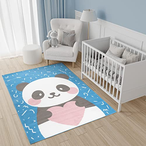 TAPISO Jolly Tapis de Chambre Enfant Bébé Design Moderne Bleu Blanc Rose Gris Panda Jeu Fin Doux Résistant 120 x 170 cm
