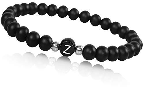 HLenyoy Armband mit Buchstabe Perlenarmband für Pärchen Onyx Partnerarmband für Beste Freundin Paar Valentinstag (Z)