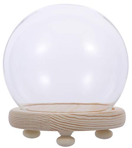 Amosfun Deko Glasglocke mit Teller Holz Kuchenständer Glaskuppel Käseglocke Glas Kuppel Glocke Cloche Torten Glashaube Kuchenglocke für Sukkulenten Feengarten Lichterkette Foto Medaillen