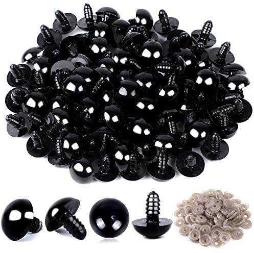 Sicherheitsaugen für Häkeltiere, UPINS 120 Stück 6MM Kunststoff Sicherheitsaugen mit Unterlegscheiben Schwarz Safety Eyes Knopfaugen Puppenaugen für Häkeltiere Puppe Plüschtier Basteln