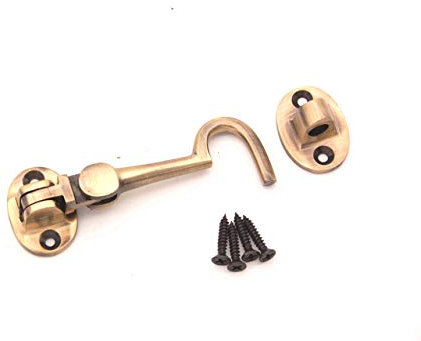 Infinity Decor Heavy Duty Antique Brass 3 (75mm) Cabin Hook & Eye Silent Catch Door Latch Lock for Gate Shed Patio Window Garden Gate