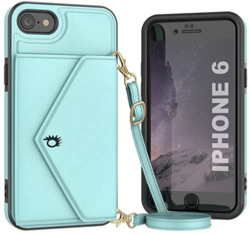 Punkcase iPhone 6 Wallet Phone Case [Sparkle Series] Stilvolles PU-Leder Crossbody Design mit Geldbörse, Ständer und Schultergurt | Glamarischer Schutz für iPhone 6S (4,7 Zoll) [Minze]