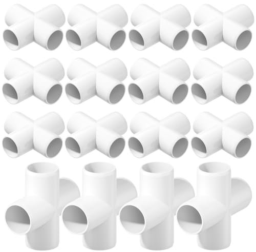 EPHECH Raccordi a gomito in PVC a croce da 3/4 pollici, 18 raccordi in PVC a 4 vie, raccordo per tubi in PVC resistente per forniture idriche costruire mobili in PVC fai da te mensola da giardino
