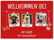 Hunde Schild personalisiert - Willkommen bei - Metallschild mit Foto und Name für außen, wetterfestes Türschild für Hundebesitzer - ca. DIN A4-28 x 20 cm, DREI Tiere, rot