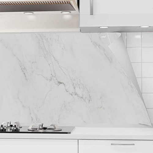 danario Küchenrückwand selbstklebend - Matt - Spritzschutz Küche - versteifte PET Folie - 0,37 mm - Marmor weiß - 60cm x 280cm