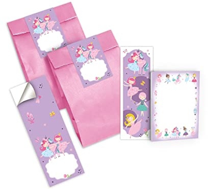 Junapack 6 Lesezeichen + 6 Mini-Notizblöcke + 6 Geschenktüten (rosa) + 6 Aufkleber Ballerina Einhorn Mitgebsel Gastgeschenk beim Kindergeburtstag Mädchen