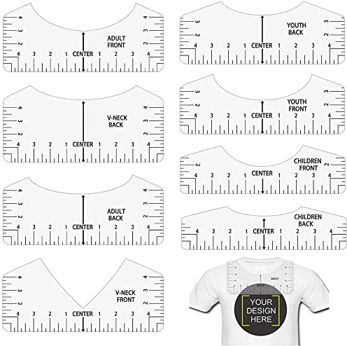 8 Stücke T-Shirt Lineal Guide,T-Shirt Ausrichtungslineal Tragbares Shirt Alignment Tool T-Shirt Platzierung Führung Lineal,für V-Ausschnitt Rundhals Ausschnitt Erwachsenen Jugend Design (weiß)