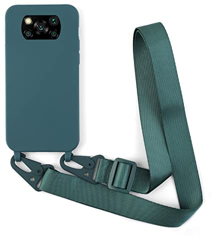 2NDSPRlNG Handykette Schutzhülle kompatibel mit Xiaomi Poco X3 NFC/X3 Pro Handyhülle mit Band,Halsband Lanyard Silikonhülle Soft Silikon Case,Dunkelgrün