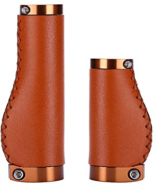 Fahrradgriffe, PVC-Mikrofaser, Leder, ergonomisch, handgenäht, lässig, Retro-Griffe, rutschfest, doppelt verriegelbar, Lenkerhebel für MTB, Rennrad (braun-95/135 mm-B)