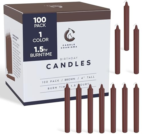 Candle Charisma 100 Brown Spell Candles - 4 Unscented Paraffin Chime Candles, Smokeless & Dripless, Colored Candles, Long Burn Time 0.43 Thick Taper Candles for Rituals,Birthdays and Parties