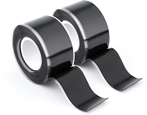 AIEX Silicone Nastro Autofondente, 2,5cm x 3 m 2 Rotoli Silicone Nastro Sigillante Impermeabile Nastro Silicone Antiscivolo per Perdite di Tubi Riparazione di Emergenza Cavi Elettrici (Nero)