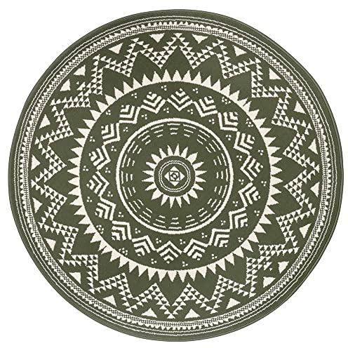 Hanse Home Teppich Valencia Rund – Mandala Teppich Kurzflor Modern Vintage Teppiche für Esszimmer, Wohnzimmer, Kinderzimmer, Flur, Schlafzimmer, Küche – Grün ø200cm
