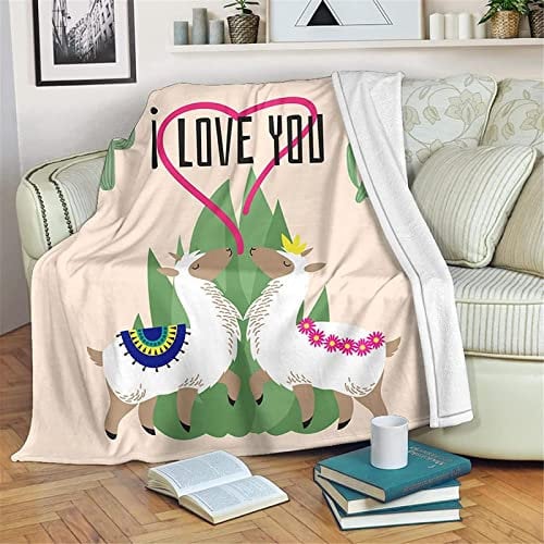 Kuscheldecke 220x240 Alpaka, 3D Gedruckte Flanell Fleecedecke Romantisches Thema Weiche und Warme Wohndecke, Decke als Sofadecke, Tagesdecke Wolldecke für Kinder Erwachsene