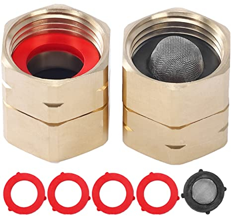 JOEJET Female to Female Hose Adapter-3/4 Inch Brass Garden Hose Adapter for Pressure Washer to Garden Hose-2 Pack Garden Hose Fittings with Swivel-with 4 Extra Washers and 1 Filter