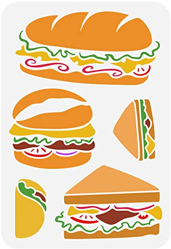FINGERINSPIRE Fastfood Schablone zum Malen 29,7 x 21 cm Aushöhlen Hamburger Schablone, Sandwiches Schablonen Kunststoff PET Burger Cheeseburger Zeichenschablone für Wand, Fliesen, Böden, Leinwand
