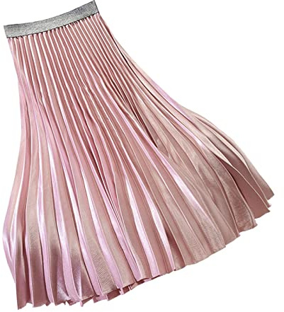 Damen Lang Rock Plisseerock Elegant Retro Faltenrock A-Linie Elastischer Bund Midi-Rock