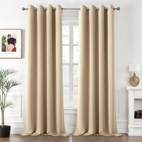 MIULEE Vorhänge Beige-Gelb Blickdicht mit Ösen, Schöner Weicher Verdunklungsvorhänge zum Verdunkeln von Räumen, 2er Set Gardinen Abdunkelnd Schlafzimmer Wohnzimmer Thermovorhang Kälteschutz 140X200 CM