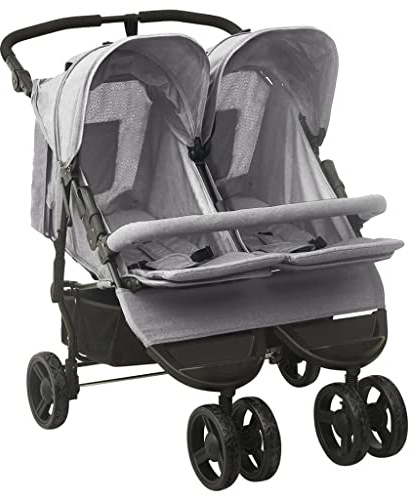 INLIFE Geschwisterwagen Hellgrau Stahl,16.5kg,10241