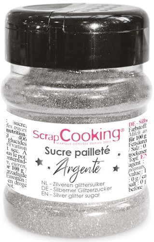 ScrapCooking - Sucre Pailleté Argent 160 g - Paillettes Sucrées Argentées - Poudre Alimentaire Comestible - Décoration Brillante pour Pâtisserie Bûche Cupcakes - 4804
