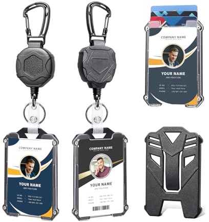 Badge Holder Retractable Clip Heavy Duty Carabiner Badge Reel Keychain with Lanyard ID Cards Holder Cool Tactical ID Holder