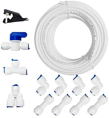 PAROAD 10 Meter Wasserzulaufleitung Universal Anschluss-Set für 1/4 (6,35mm) Zoll OD RO Wasserfilter kühlschrank mit Schlauchcutter, I + L+T+Y Form Schnellsteckverbinder, Inline Absperrventil