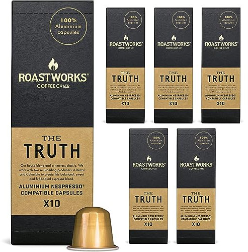 Roastworks The Truth Coffee Pods 6x10x5.5g – Speciality Coffee Pods Nespresso Compatible – Balanced, Sweet Coffee with Notes of Chocolate and Caramel – Full Bodied Blend of Espresso Coffee Capsules