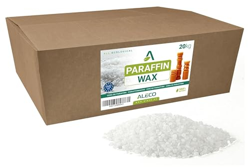 ALECO Cera de Parafina en Perlas 20KG. Para Velas, Moldeo e Inyección - Alto Punto de Fusión a 63-73ºC Mínimo Aceite, Acepta Máxima Fragancia.