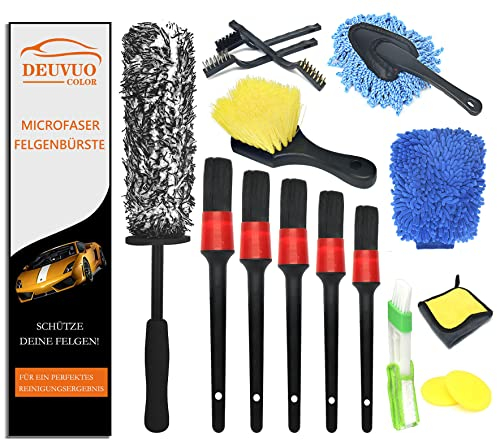 deuvuo 16 Pcs Car Wheel Cleaning Brush Kit, Car Detailing Brush Set, Auto Car Detail Brush Washing Kit for Car Interior and Exterior, Air Vents, Dashboard, Engine, Wheels, Valeting Gift Set