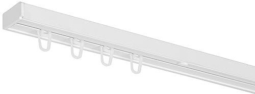 RENA Vorhangschiene 1-Läufig Gardinenschiene aus Kunststoff Vorhang-Deckenschiene mit Überklipshaken Gardinenleiste Gardinenstange Gardinen Vorhänge für Deckenmontage Weiß 360cm