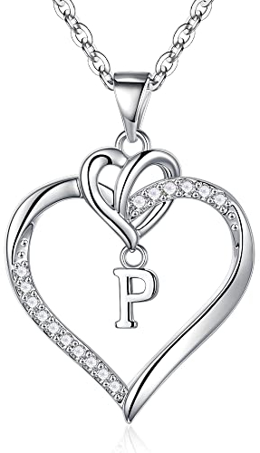 TINGN Silber Kette mit Buchstaben Herz Anhänger für Damen und Mädchen - Schmuck Geschenke für Frauen