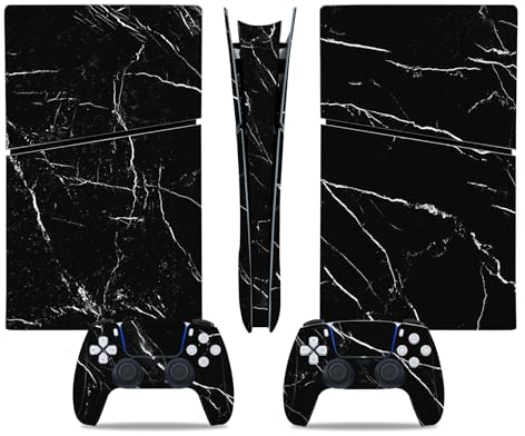 Skin Sticker pour console numérique fine et manette sans fil PS5 Slim Digital Noir marbre
