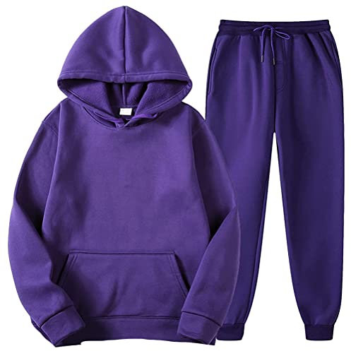 Minetom Tuta da Uomo Set Felpa con Cappuccio Abbigliamento Sportivo Pantaloni da Jogging Tuta da Jogging da Palestra Vestito di Coppia A Viola L