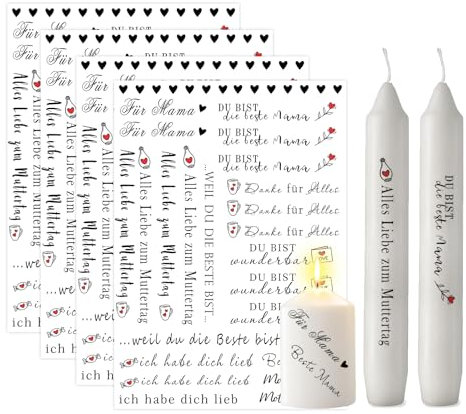 ALLAVA 4 Stück Kerzen Tattoo A5, Kerzentattoos Muttertag, Kerzensticker MAMA Sprüche zum Muttertag, zum Muttertag Alles Liebe, Beste Mama Der Welt (für Mama, B)