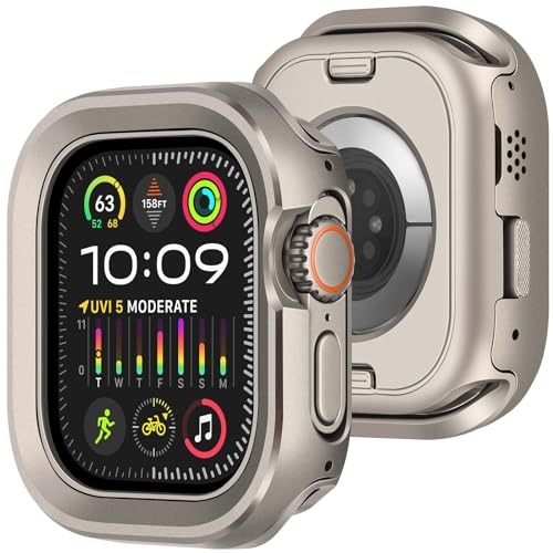 Amizee 2 en 1 Metál Funda Compatible con Apple Watch Ultra 2/Ultra 49mm, Cobertura Total Resistente Arañazos Protección Carcasa para iWatch 49mm, Original