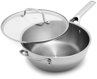 OXO Agility dreilagige Edelstahl 3,57QT Kochtopf mit Deckel, Induktionsgeeignetes Kochgeschirr, Soßenpfanne, ultra-langlebig, schnelles gleichmäßiges Erhitzen, Messmarkierungen, Schüttrand,