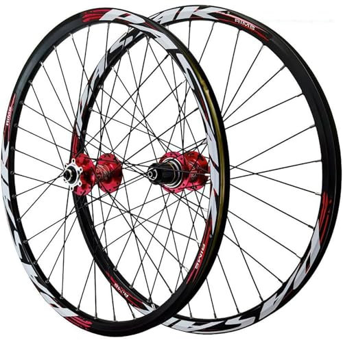 NBTRXWAFR 26/27.5/29-Zoll-MTB-Laufradsatz Scheibenbremse Schnellspanner Mountainbike-Laufräder Alu-Legierung Doppelschicht-Felge Vorder- Und Hinterrad Für 7-12 Gang Kassette 32 Löcher,Rot,27.5inch