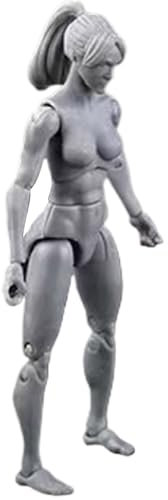Hemore Blank Action Figure, 4inch Mini PVC Action Figure Body, DIY Poseable Figure, Miniature Figure for Exhibition, Play, Modeling, Scene Play (Grey/Female)
