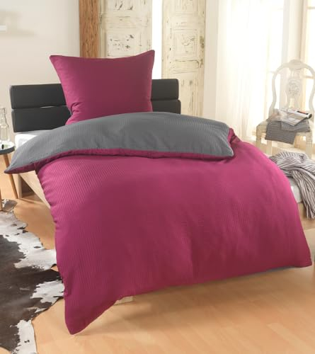 DreamHome 2 teilig Uni fein Seersucker Wende Bettwäsche Bettbezug für Bettdecke Kissenbezug 80x80, Farbe:BORDO-GRAU, Größe:155 x 220 cm