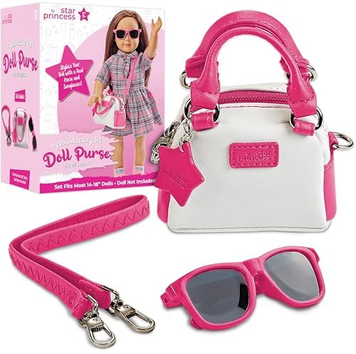 Star Princess Puppentasche und Puppensonnenbrille für 18-Zoll-Puppen–Puppenzubehör-Spielset für Kinder im Alter von 2, 3, 4, 5, 6, 7, 8, 9, 10, 11, 12 Jahren–hervorragende Ergänzung zur Puppensammlung