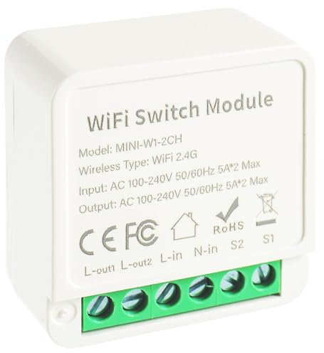 EPLZON 2 vía Módulo de interruptor de luz inteligente, mini interruptor WiFi DIY, Bricolaje AplicacióN Smart Tuya, compatible con Alexa y Google Assistant, Se requiere cable neutro (1 piezas)