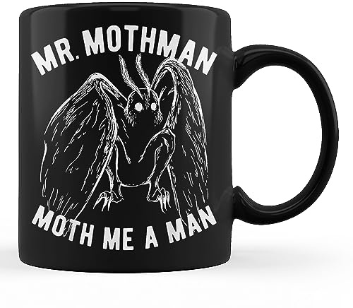 Coffee Mug Mothman Cryptid Mr. Mothman Moth Me A Man Funny Mothman Black Personalised Mug Funny Work Mug Safe Ceramic Cup for Kitchen Accessories Office Anyone 330ML